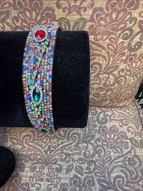 Multicolor Crystal Embellished Headband with Red & Green Gems